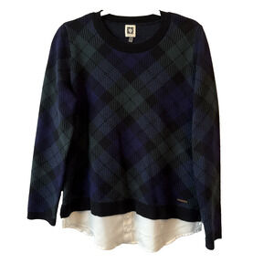 Anne Klein Women’s M Preppy Colorful Plaid Extended Sweater Academia Office Fall